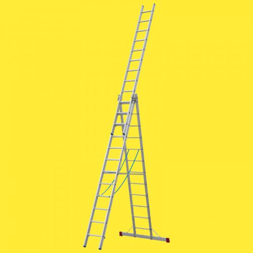 Hliníkový, viacúčelový rebrík 2. možnosť - priečky: 3 x 12, Dĺžka ako stojatý rebrík (m): 3,43, Dĺžka ako stojatý rebrík s plochou na státie (m): 5,35, Dĺžka ako trojdielny príložný rebrík ca. (m): 7,43, Max. pracovná výška (m): 8,33