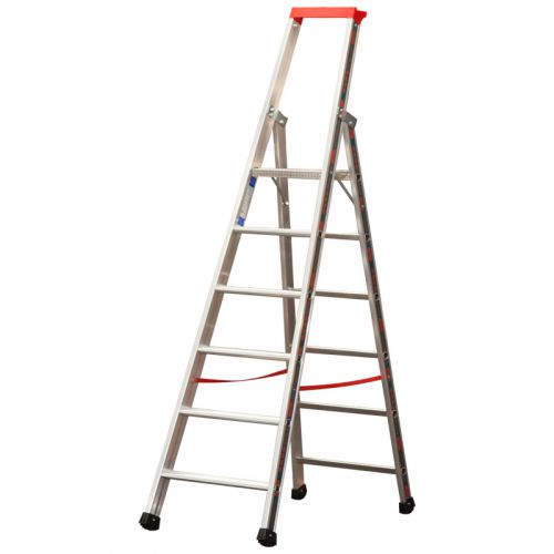 Euro-Profi Stojací rebrík s hliníkovými schodíkmi Mod. S32577 - Počet stupňov: 6,  Dĺžka (m): 2,15,  Výška platformy (m): 1,40,  Spodná šírka (m): 0,55
