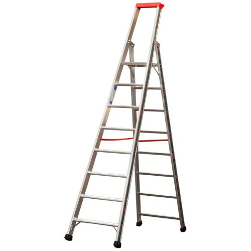 Euro-Profi Stojací rebrík s hliníkovými schodíkmi Mod. S32577 - Počet stupňov: 8,  Dĺžka (m): 2,65,  Výška platformy (m): 1,85,  Spodná šírka (m): 0,61
 