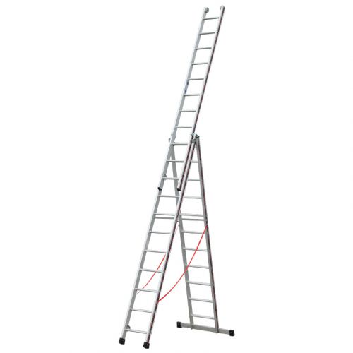 Euro-Profi Viacúčelový rebrík 3-dielny Mod. S307 - Počet priečok: 3 x 11, Dĺžka stojacieho rebríka: 3,10 m, Dĺžka rebríka stojacieho s nadstavcom: 5,40 m, Dĺžka trojdielneho oporného rebríka: 7,75 m
