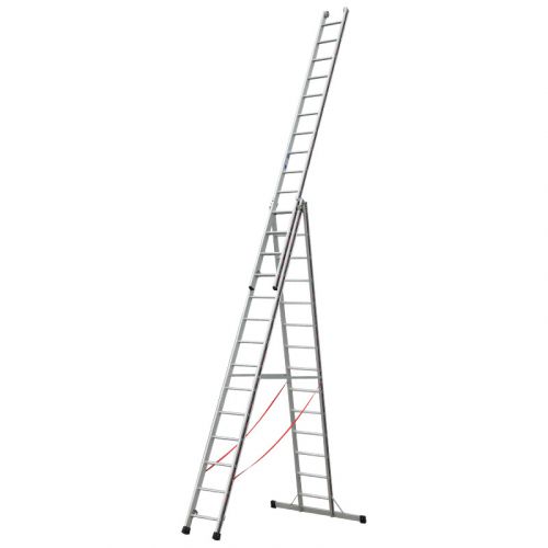 Euro-Profi Viacúčelový rebrík 3-dielny Mod. S307 - Počet priečok: 3 x 14, Dĺžka stojacieho rebríka: 3,93m, Dĺžka rebríka stojacieho s nadstavcom: 6,75 m, Dĺžka trojdielneho oporného rebríka: 9,40 m