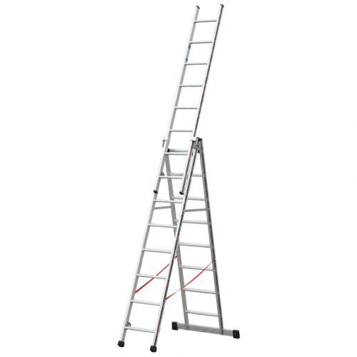 Euro-Profi Viacúčelový rebrík 3-dielny Mod. S307 - Počet priečok: 3 x 8, Dĺžka stojacieho rebríka: 2,33 m, Dĺžka rebríka stojacieho s nadstavcom: 3,88 m, Dĺžka trojdielneho oporného rebríka: 5,50 m