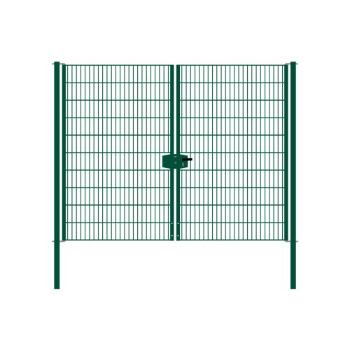 Mriežkové brány 2-krídlové, šírka priechodu 271 cm - pozinkované a. vrstva: zelena, výška cm: 203,  šírka v cm: 271, Hmotnosť v kg: 72,82