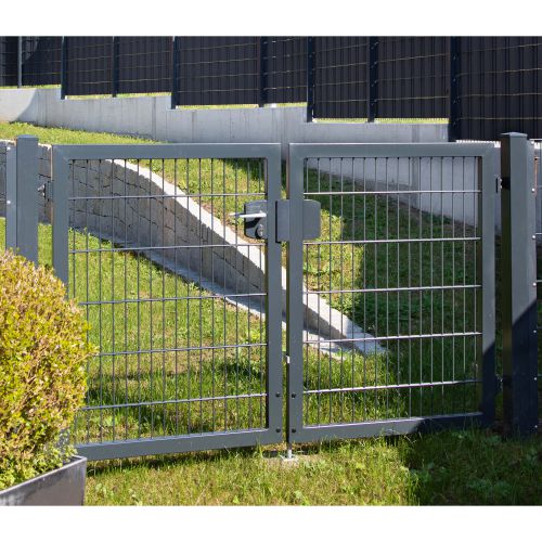 Rohrrahmenflügeltor 2-flügelig - Ausführung: anthrazit beschichtet, Höhe: 143 cm, Durchgangslichte: 350 cm