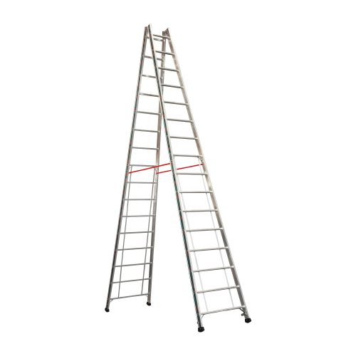 Euro-Profi Hliníkový stojací rebrík Mod. S305 - Počet priečok: 2 x 16, Dĺžka ca. m: 4,65