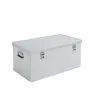 Hliníkový prepravný box Prevedenie domáci remeselník Mod. BJ - Vonkajšie rozmery Dĺžka x šírka x Výška (mm):900x490x380, Vnútorné rozmery  Dĺžka x šírka x Výška (mm): 870x460x350, Objem l: 140