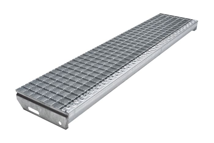Schody z mriežkového roštu protišmykové, 30x30 mm - Dĺžka mm: 1100, Šírka mm: 240, Odstup dier mm: 120, Hmotnosť kg/ks: 7.9