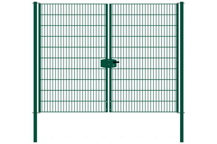 Mriežkové brány 2-krídlové, šírka priechodu 271 cm - pozinkované a. vrstva: zelena, výška cm: 203,  šírka v cm: 271, Hmotnosť v kg: 72,82