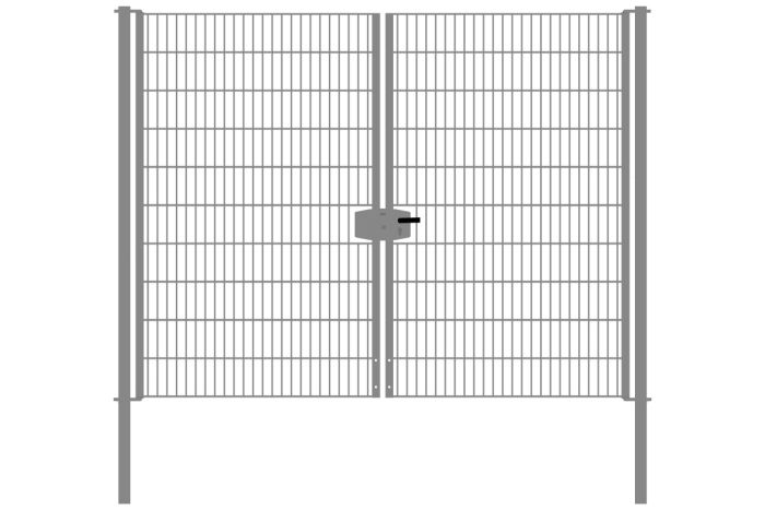 Mriežkové brány 2-krídlové, šírka priechodu 271 cm - pozinkované a. vrstva: pozinkované, výška cm: 203,  šírka v cm: 271, Hmotnosť v kg: 72,82