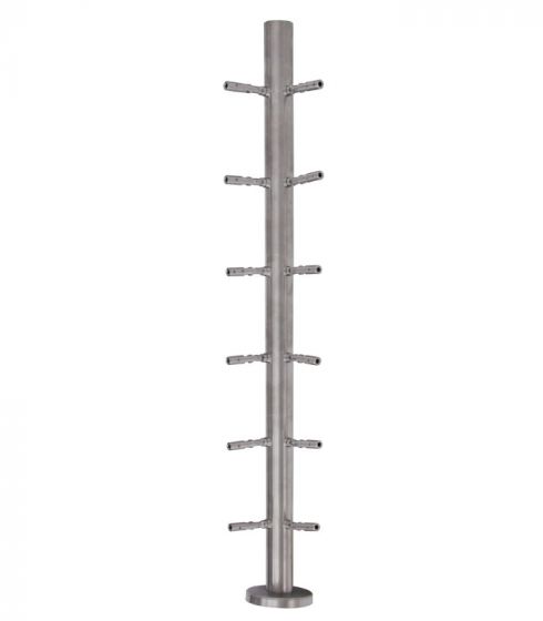Stĺpik zábradlia rohový pre podlažnú montáž s rozetou, pohyblivý, s 12 svorkami lana