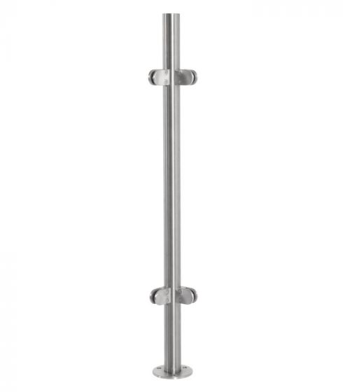 Stĺpik zábradlia Rohový, obojstranný, s 2x2 držiakmi skla s podlažným upevnením s rozetou