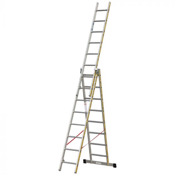 Euro-Light Viacúčelový rebrík 3-dielny mod. 207 - Počet priečok: 3 x 8, Dĺžka stojacieho rebríka: 2,35 m, Dĺžka rebríka stojacieho s nadstavcom: 3,90 m, Dĺžka trojdielneho
oporného rebríka: 5,50 m