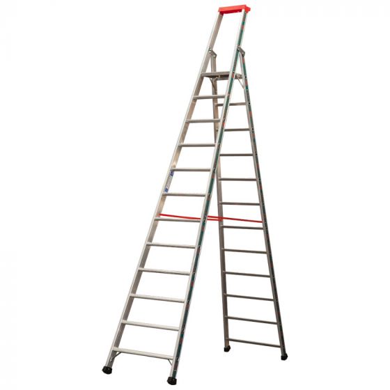 Euro-Profi Stojací rebrík s hliníkovými schodíkmi Mod. S32577 - Počet stupňov: 12,  Dĺžka (m): 3,65,  Výška platformy (m): 2,76,  Spodná šírka (m): 0,73

