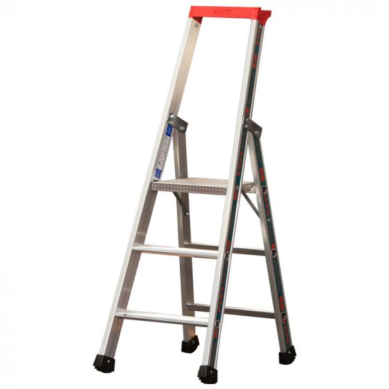 Euro-Profi Stojací rebrík s hliníkovými schodíkmi Mod. S32577 - Počet stupňov: 3,  Dĺžka (m): 1,40,  Výška platformy (m): 0,75,  Spodná šírka (m): 0,46
