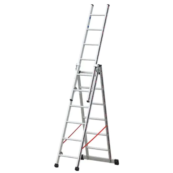 Euro-Profi Viacúčelový rebrík 3-dielny Mod. S307 - Počet priečok: 3 x 6, Dĺžka stojacieho rebríka: 1,79 m, Dĺžka rebríka stojacieho s nadstavcom: 2,83 m, Dĺžka trojdielneho oporného rebríka: 4,13 m
