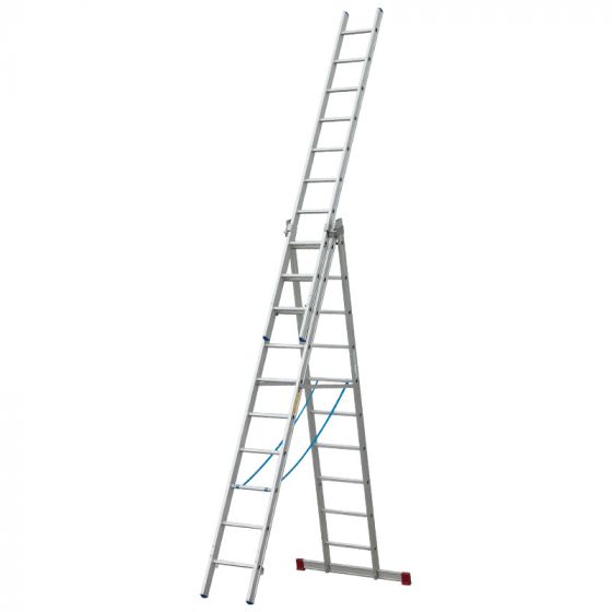 Goldpunkt Viacúčelový rebrík Mod. 300 - Počet priečok: 3 x 10, Dĺžka stojacieho rebríka: 2,87 m, Dĺžka stojacieho rebríka s nadstavcom: 4,70 m, Dĺžka oporného 3-dielneho rebríka.: 6,93 m