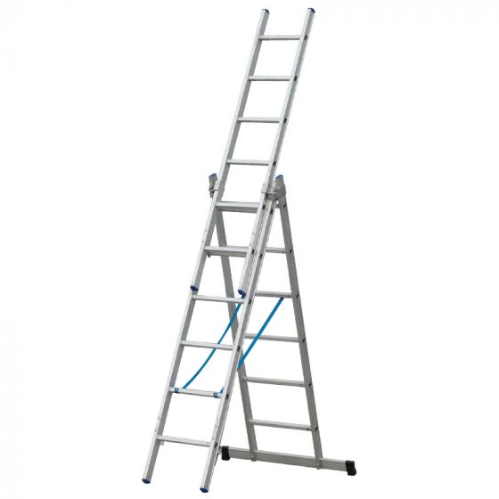 Goldpunkt Viacúčelový rebrík Mod. 300 - Počet priečok: 3 x 6, Dĺžka stojacieho rebríka: 1,79 m, Dĺžka stojacieho rebríka s nadstavcom: 2,83 m, Dĺžka oporného 3-dielneho rebríka.: 4,13 m
