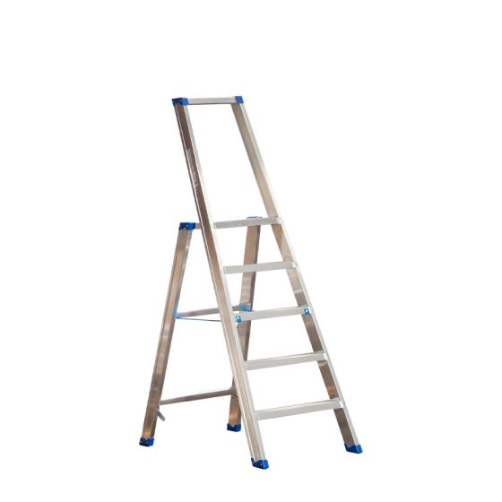 Stojací rebrík s hliníkovými schodíkmi Mod. PL - Počet schodov: 5, Výška po platformu: 1,07, Celková výška: 1,72, Spodné rozloženie m: 0,50