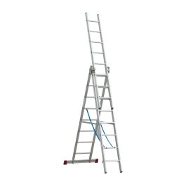 Goldpunkt Viacúčelový rebrík Mod. 300 - Počet priečok: 3 x 8, Dĺžka stojacieho rebríka: 2,33 m, Dĺžka stojacieho rebríka s nadstavcom: 3,88 m, Dĺžka oporného 3-dielneho rebríka.: 5,80 m
