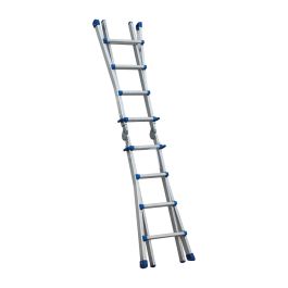 Hliníkový teleskopický rebrík Mod. 3042 - Oporný rebrik m, od - do: 2,50 - 4,20, Stojaci rebrik ca. m, od - do: 1,25 - 2,00, Pracovný stôl, od - do: 0,30 - 1,20, Hmotnost kg: 13,0