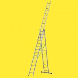 Hliníkový, viacúčelový rebrík 2. možnosť - priečky: 3 x 14, Dĺžka ako stojatý rebrík (m): 4,00, Dĺžka ako stojatý rebrík s plochou na státie (m): 6,46, Dĺžka ako trojdielny príložný rebrík ca. (m): 9,00, Max. pracovná výška (m): 9,90