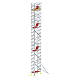 Hliníkové pojazdné lešenie Model D - Dĺžka lešenia šírka: 1,80 m  0,70 m, Pracovná výška: 14,30 m, Výška lešenia: 13,30 m