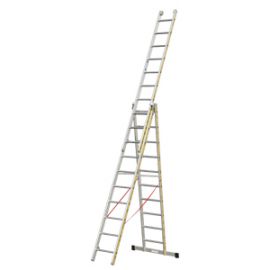 Euro-Light Viacúčelový rebrík 3-dielny mod. 207 - Počet priečok: 3 x 10, Dĺžka stojacieho rebríka: 2,95 m, Dĺžka rebríka stojacieho s nadstavcom: 4,70 m, Dĺžka trojdielneho
oporného rebríka: 6,90 m