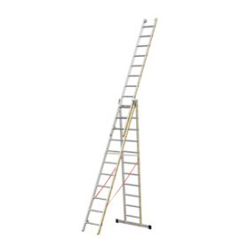 Euro-Light Viacúčelový rebrík 3-dielny mod. 207 - Počet priečok: 3 x 11, Dĺžka stojacieho rebríka: 3,30 m, Dĺžka rebríka stojacieho s nadstavcom: 5,40 m, Dĺžka trojdielneho
oporného rebríka: 7,75 m