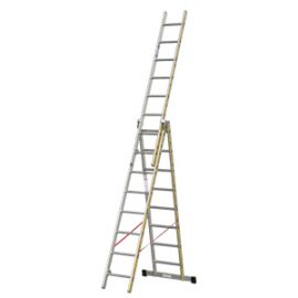 Euro-Light Viacúčelový rebrík 3-dielny mod. 207 - Počet priečok: 3 x 8, Dĺžka stojacieho rebríka: 2,35 m, Dĺžka rebríka stojacieho s nadstavcom: 3,90 m, Dĺžka trojdielneho
oporného rebríka: 5,50 m