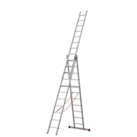 Goldpunkt Viacúčelový rebrík Mod. 300 - Počet priečok: 3 x 11, Dĺžka stojacieho rebríka: 3,10 m, Dĺžka stojacieho rebríka s nadstavcom: 5,25 m, Dĺžka oporného 3-dielneho rebríka.: 7,80 m