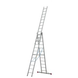 Goldpunkt Viacúčelový rebrík Mod. 300 - Počet priečok: 3 x 12, Dĺžka stojacieho rebríka: 3,38 m, Dĺžka stojacieho rebríka s nadstavcom: 5,70 m, Dĺžka oporného 3-dielneho rebríka.: 8,61 m