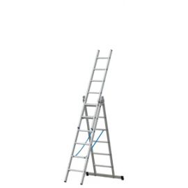 Goldpunkt Viacúčelový rebrík Mod. 300 - Počet priečok: 3 x 6, Dĺžka stojacieho rebríka: 1,79 m, Dĺžka stojacieho rebríka s nadstavcom: 2,83 m, Dĺžka oporného 3-dielneho rebríka.: 4,13 m