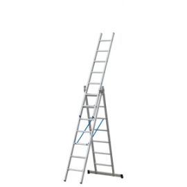 Goldpunkt Viacúčelový rebrík Mod. 300 - Počet priečok: 3 x 7, Dĺžka stojacieho rebríka: 2,10 m, Dĺžka stojacieho rebríka s nadstavcom: 3,57 m, Dĺžka oporného 3-dielneho rebríka.: 4,74 m