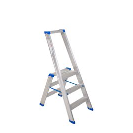 Stojací rebrík s hliníkovými schodíkmi Mod. PL - Počet schodov: 3, Výška po platformu: 0,64, Celková výška: 1,29, Spodné rozloženie m: 0,50